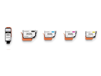 Pack 1N+1PB+1C: 5 cartuchos (1 negro, 1 negro foto, 1 cian, 1 magenta, 1 amarillo) vistos desde arriba, compatibles Epson 202XL CartuchoYa