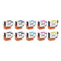 Pack 2N+2PB+2C: 10 cartuchos (2 negro, 2 negro foto, 2 cian, 2 magenta, 2 amarillo), vista frontal, compatibles Epson 202XL CartuchoYa