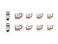 Pack 2N+2PB+2C: 10 cartuchos (2 negro, 2 negro foto, 2 cian, 2 magenta, 2 amarillo) vistos desde arriba, compatibles Epson 202XL CartuchoYa