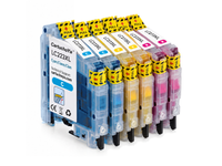Pack 2C: 6 cartuchos (2 cian, 2 magenta, 2 amarillo) en fila, compatibles Brother LC223XL CartuchoYa