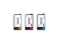 Pack 1C: 3 cartuchos (1 cian, 1 magenta, 1 amarillo) vistos desde arriba, compatibles Epson 405XL CartuchoYa