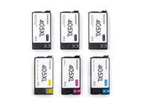 Pack 3N+1C: 6 cartuchos (3 negro, 1 cian, 1 magenta, 1 amarillo) vistos desde arriba, compatibles Epson 405XL CartuchoYa