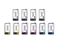 Pack 4N+2C: 10 cartuchos (4 negro, 2 cian, 2 magenta, 2 amarillo) vistos desde arriba, compatibles Epson 405XL CartuchoYa