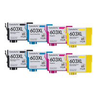 Pack 2N+2C: 8 cartuchos (2 negro, 2 cian, 2 magenta, 2 amarillo), vista frontal, compatibles Epson 603XL CartuchoYa