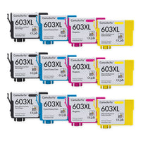 Pack 3N+3C: 12 cartuchos (3 negro, 3 cian, 3 magenta, 3 amarillo), vista frontal, compatibles Epson 603XL CartuchoYa