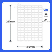 Etiquetas de vinilo impermeables 12 × 27,7 mm, 35 hojas (5.145 etiquetas)