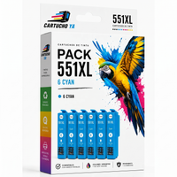 Caja del pack de 6 cartuchos cian compatibles con Canon 551XL