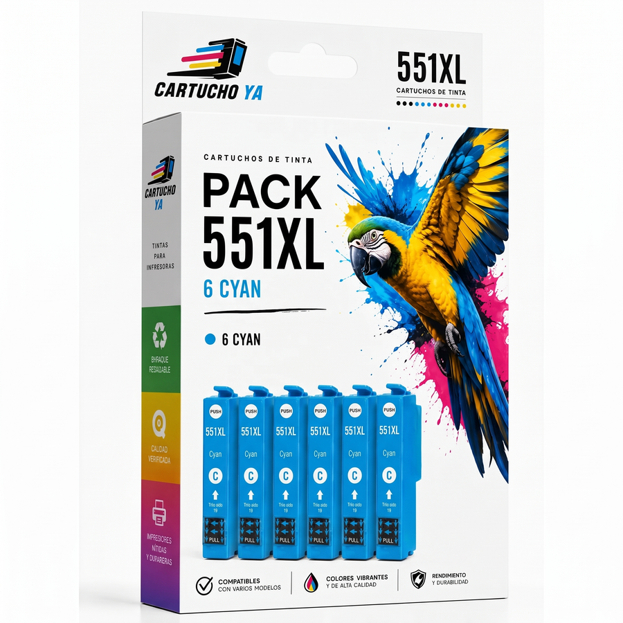 Pack 6 cartuchos cian compatibles con Canon 551XL
