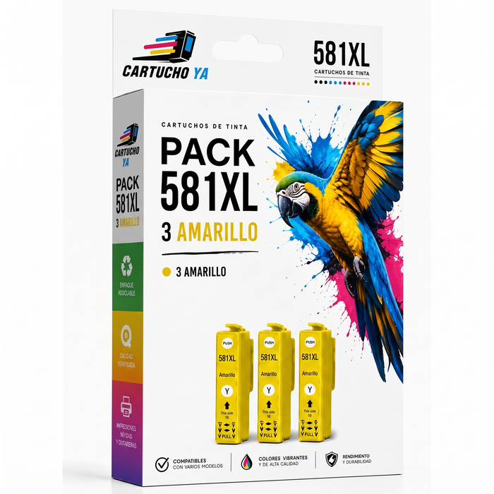 Pack 3 cartuchos amarillo compatibles con Canon 581XL