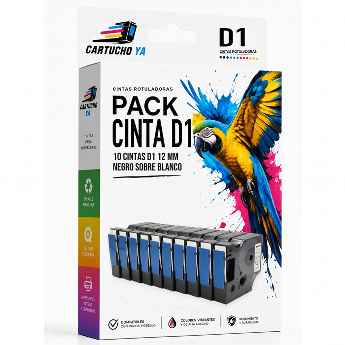 Cintas D1 12 mm negro sobre blanco