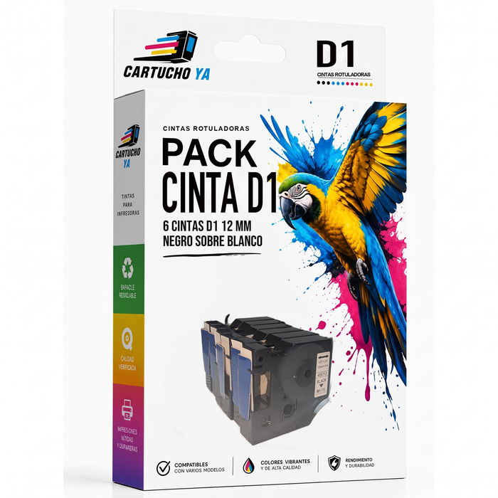 Cintas D1 12 mm negro sobre blanco