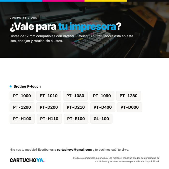 Pack 2 · Cintas rotuladora compatibles Brother P-touch, 12 mm