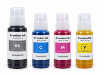 4 botellas de tinta compatibles Epson EcoTank 101, 102, 103 y 104 CartuchoYa: negro, cian, magenta y amarillo