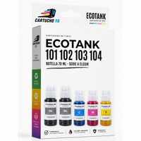 Pack 2N+1C: caja con 5 botellas de tinta compatibles Epson EcoTank 101-104 CartuchoYa