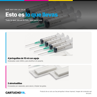 Qué incluye el pack: 4 jeringuillas de 10 ml con aguja y 2 almohadillas