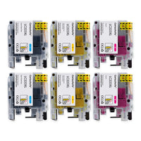 Pack 2C: 6 cartuchos (2 cian, 2 magenta, 2 amarillo), vista frontal, compatibles Brother LC223XL CartuchoYa