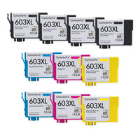 Pack 4N+2C: 10 cartuchos (4 negro, 2 cian, 2 magenta, 2 amarillo), vista frontal, compatibles Epson 603XL CartuchoYa